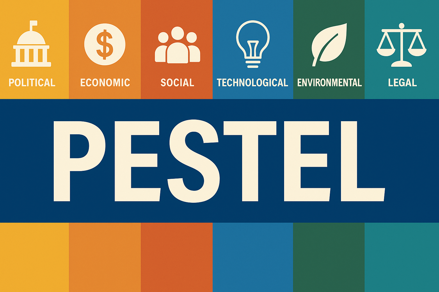 Come usare l’analisi PESTEL negli investimenti Infografica con i fattori politici, economici, sociali e tecnologici del modello PESTEL per capire come usarlo negli investimenti.