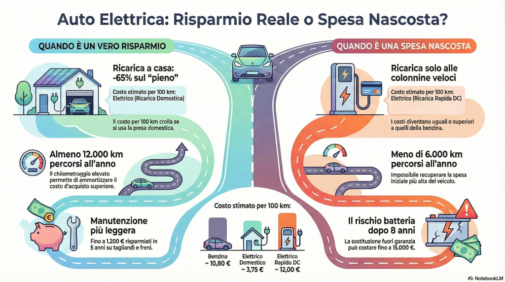 Infografica sull'agomento auto elettrica risparmio o spesa nascosta