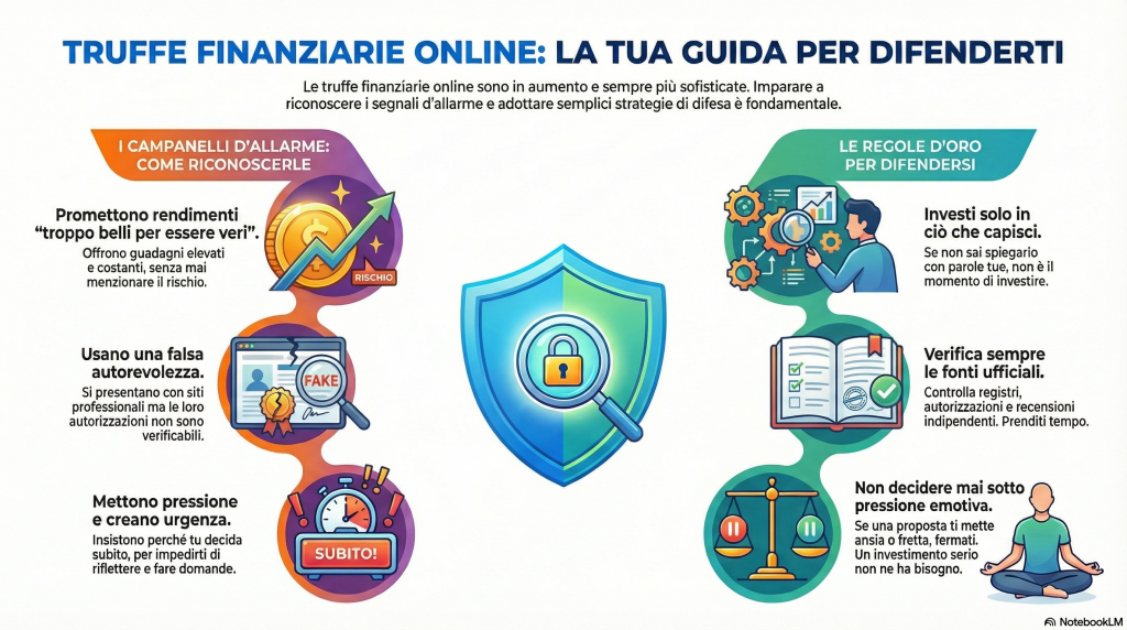 come difendersi dalle truffe finanziarie online - infografica