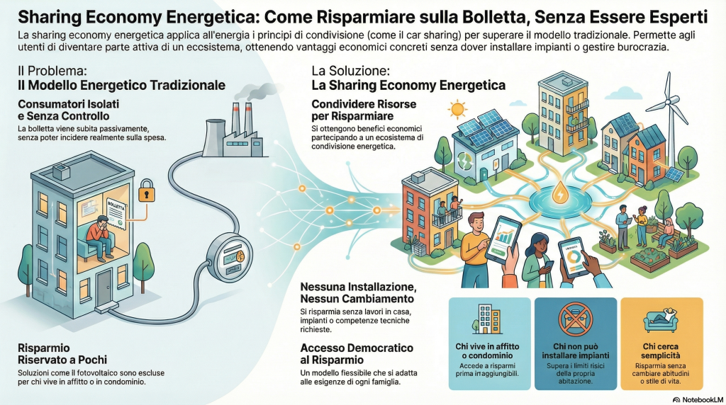 come risparmiare sulla bolletta con la sharing economy energetica - infografica